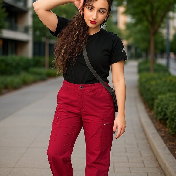 Rafaella Comfort Ladies RED Lightweight Pants Zippers Plus size 18 Edgy Weekends - Picture 6 of 6